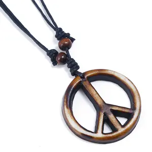 Unisex Peace Sign Necklace,Resin Peace Symbol Pendant Necklace,Adjustable Black Cord,Hippie Boho Style 60s to 70s look Jewelry