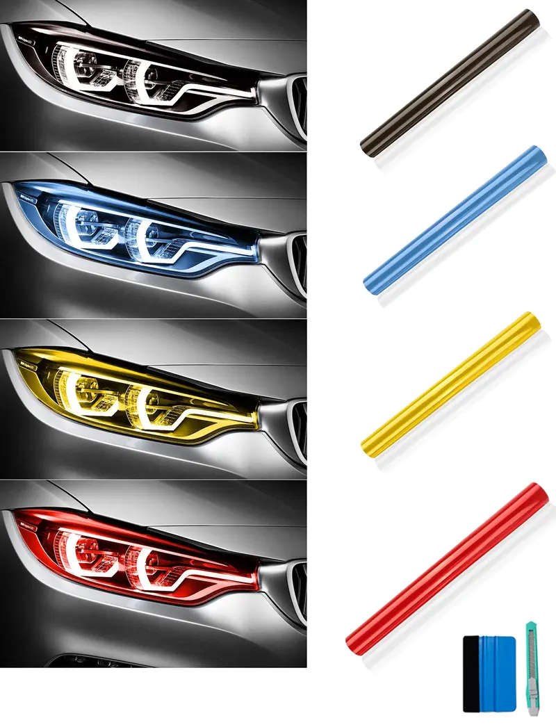 1 X 5ft Car Light Tint Film, with Squeegee & Cutter Cuttable&Stretchability Car Headlight Taillight Fog Light Vivid Vinyl Wrap Protector,Non-Marking Self-Adhesive Decals Car Decor Red/Black/Blue