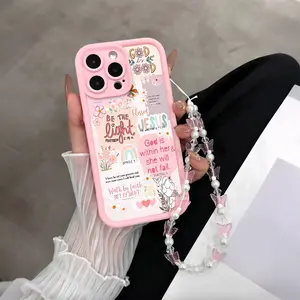 Bible Patch UV Print Phone Case with Butterfly Beaded Wrist Strap, Fits iPhone 17-11 Pro Pro Max Plus, Trendy Gift