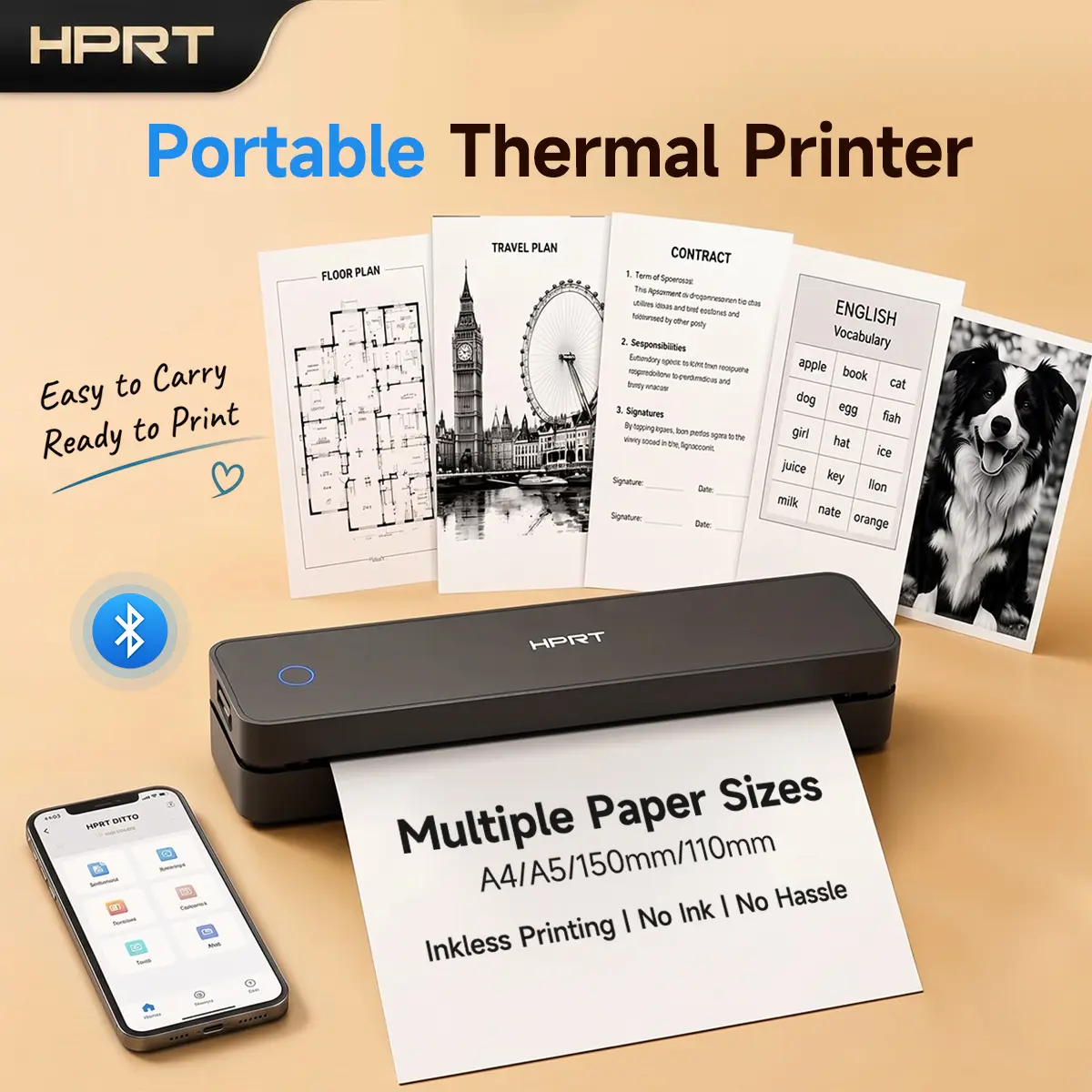 Inkless Bluetooth Portable Printer, Wireless Thermal Printer for Travel Home Office School, No Ink Needed, Compatible with iOS Android Laptops, Supports Full-Size 8.5"x11" US Letter & A4 Prints homedecor