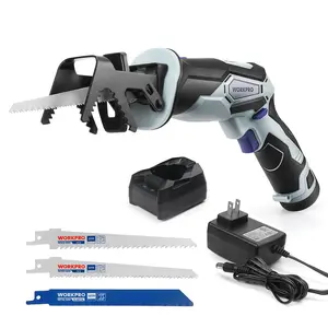 WORKPRO 12V Cordless Reciprocating Saw with Clamping Jaw, 2.0Ah Li-Ion Battery with 1 Hour Fast Charger, Variable Speed and Tool-Free Blade Change, 3 Saw Blades for Wood & Metal Cutting