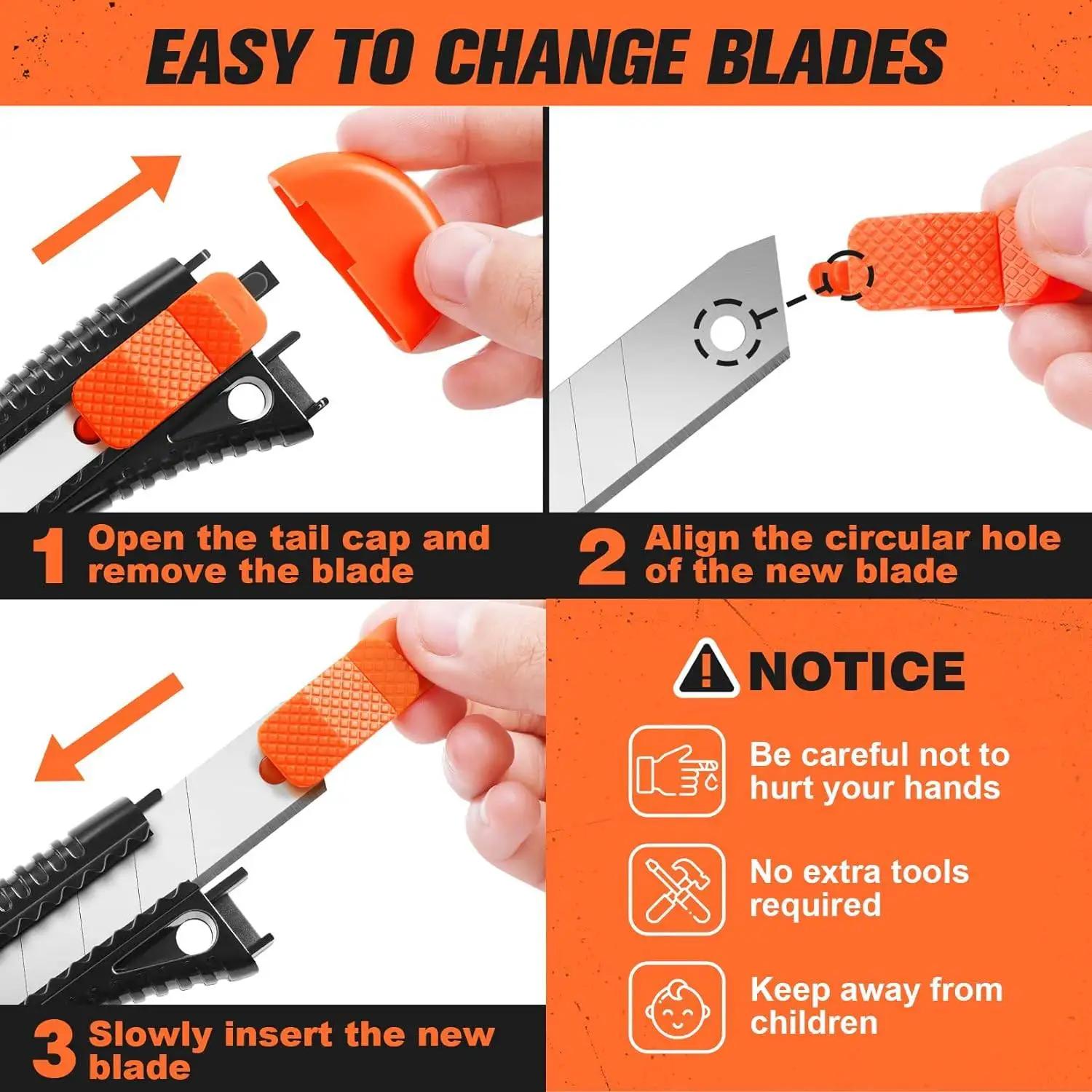 3 Pack Retractable Cutting Tool Set with 10pcs 18mm Replacement Blades Compact Carton and Cardboard Opener