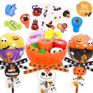 Ktinnead 30 Pack Halloween Party Favors for Kids,330pcs DIY Lollipop Shaped Stationery Set Halloween Treats for Kids,Halloween Goodie Bag Fillers Including Pencils,Erasers,Stickers and Gift Bags