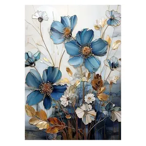 Floral Stamped Cross Stitch Kits, Blue Flowers Cross Stitch Ornament Kits for Adults Beginners, Counted Embroidery Needlepoint Kits Home Decor 12x16 Inch
