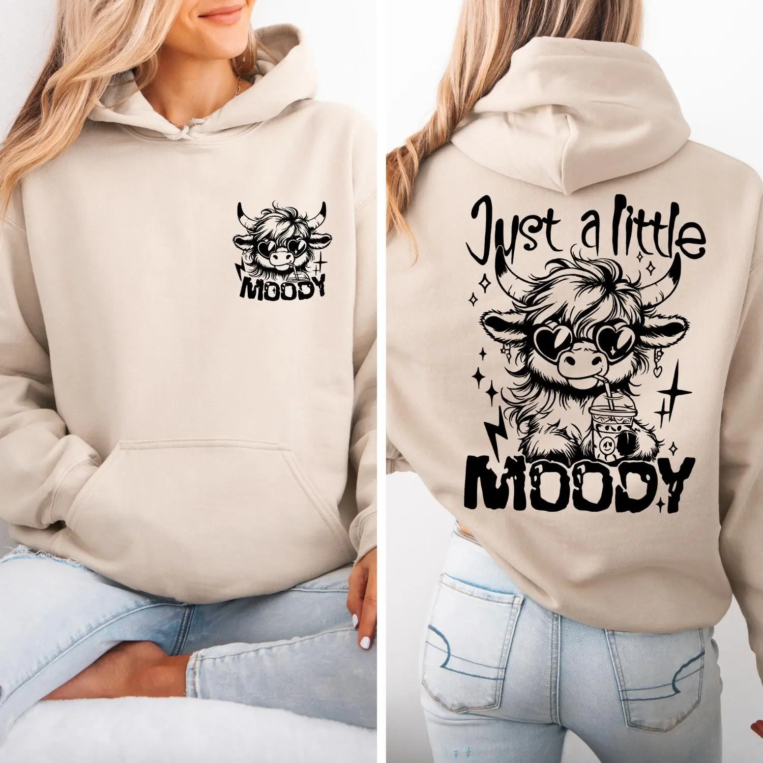 Just A Little Moody Hoodie, Sarcastic Snarky Western Cow Sweatshirt, Funny Heifer Highland Cow Shirt, Iced Coffee Funny Cow