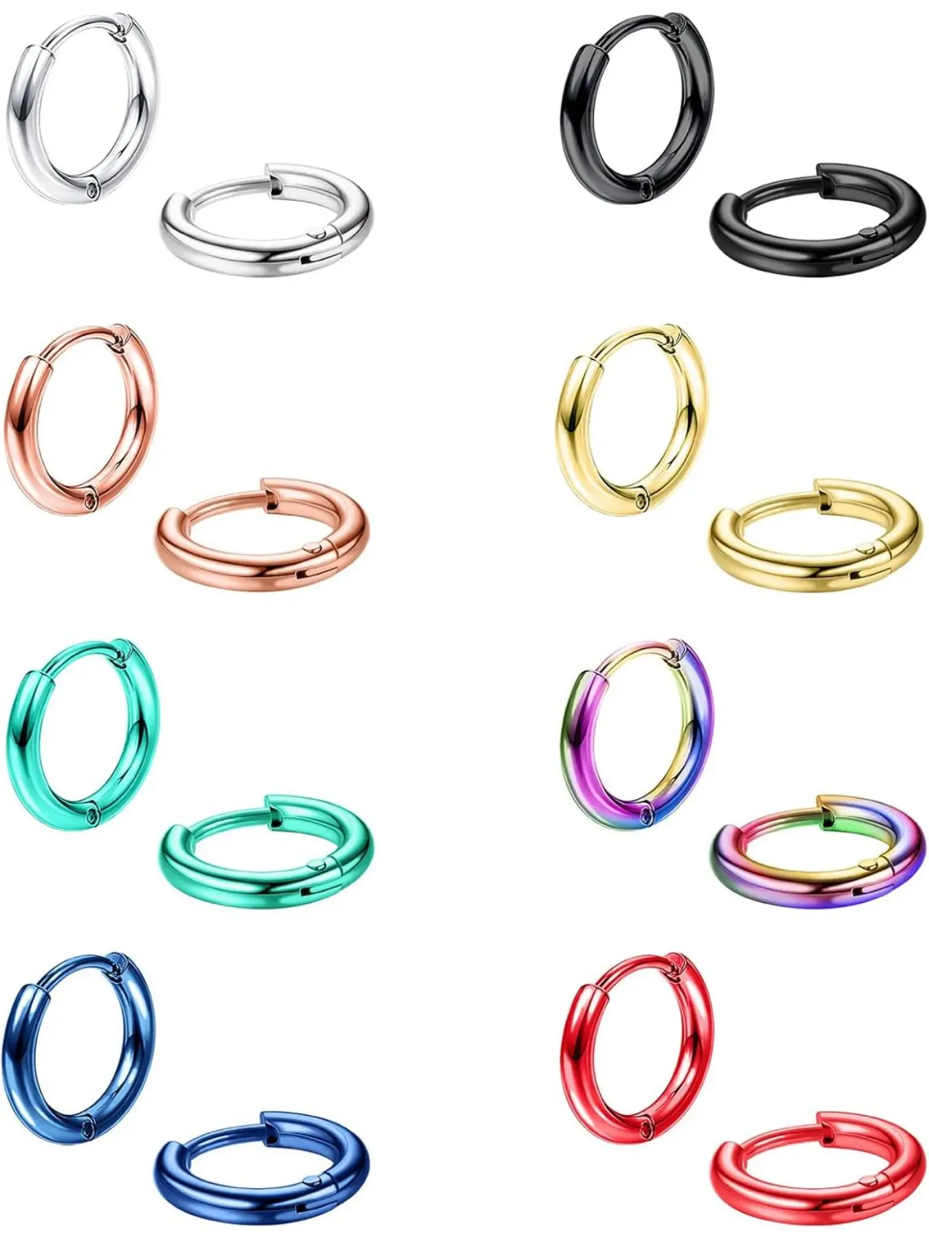 8 Pairs 316L Stainless Steel Small Hoop Shape Earrings for Men Women Hypoallergenic Huggie Hoop Earrings Cartilage Helix Lobes Sleeper Hoop Earring Sets 18G 20G 8mm/10mm/12mm/14mm Hoop Jewelry