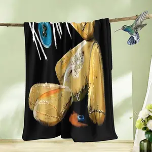 Comfortable Flannel Blanket, Metal Music Theme Coen Band Patch Button Design, Blue Digital Print, Ideal Gift for Home Camping