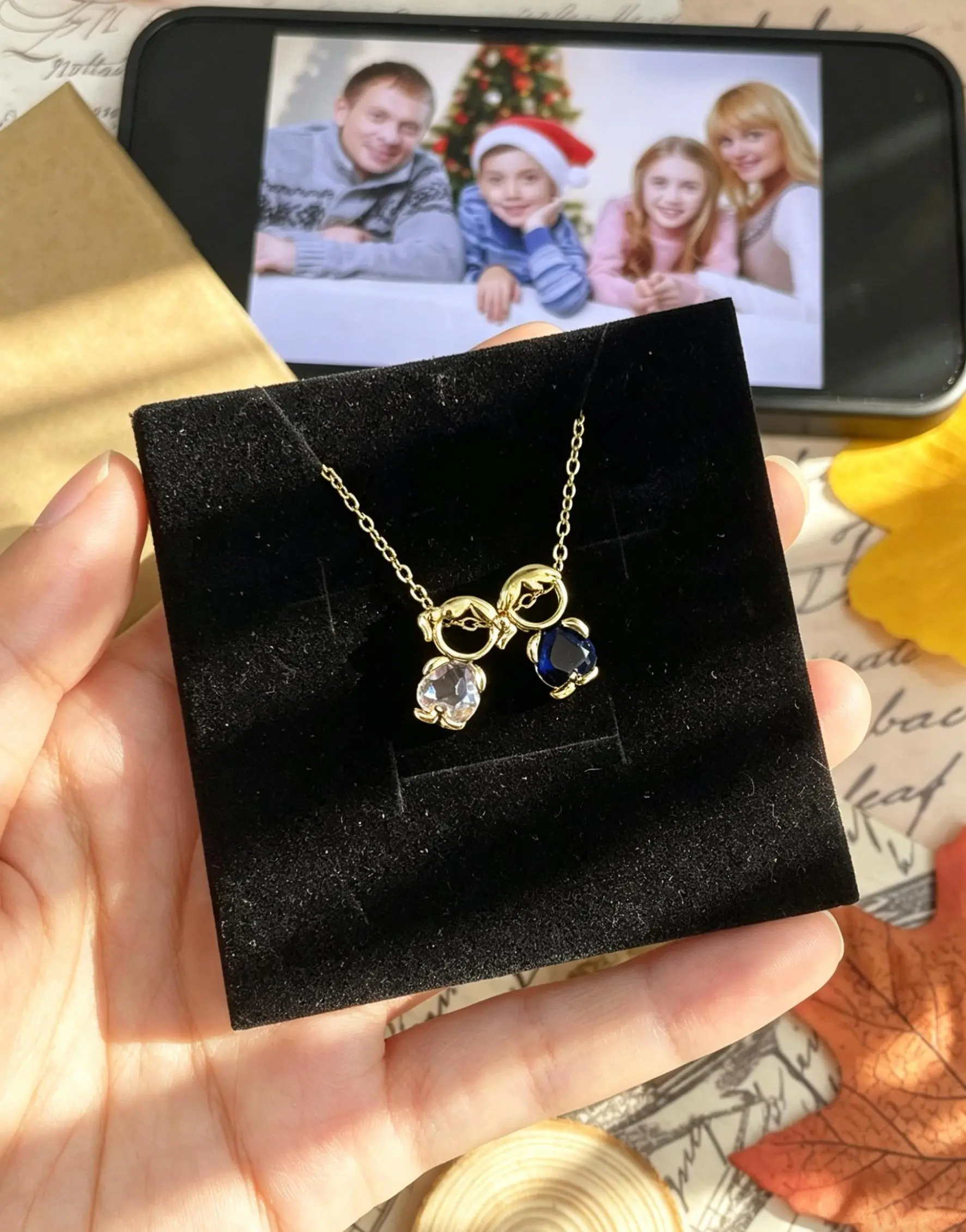 UFS Two/Three Kids Birthstone Interlocking Necklace, Sentimental Mother Child Bond Pendant Jewelry, Dainty Personalized Keepsake, Ready to Gift Mother's Day Graduation Gift for Mom Women Daughter Teen Girls