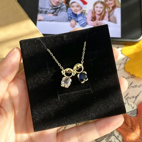 Women's Dainty 7g UFS 2/3 Interlocking Design Family Bond Necklace, Female Heart Custom Birthstone Mother-Child Pendant with Metal Coating, Personalized Birthday Gift (Mother's Day)