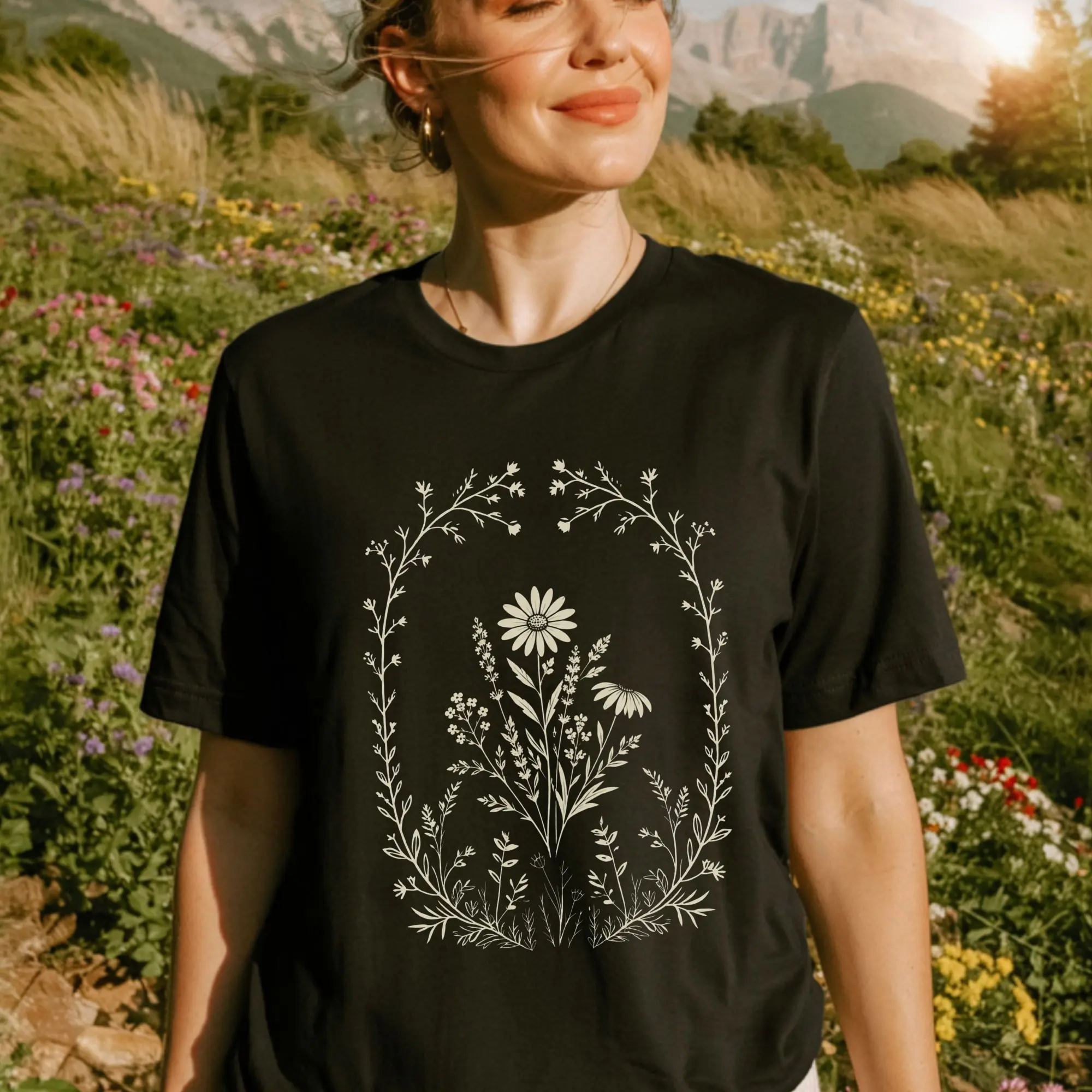 Wildflower Nature Shirt | Botanical Floral Tee | Daisy Wreath Design