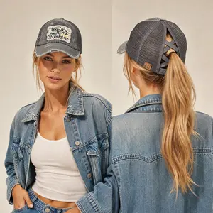 C.C Distressed Embroidered Tequila, Lime, and Sunshine Patch Pony Cap for Women, Perfect for Memorial Day and July 4th