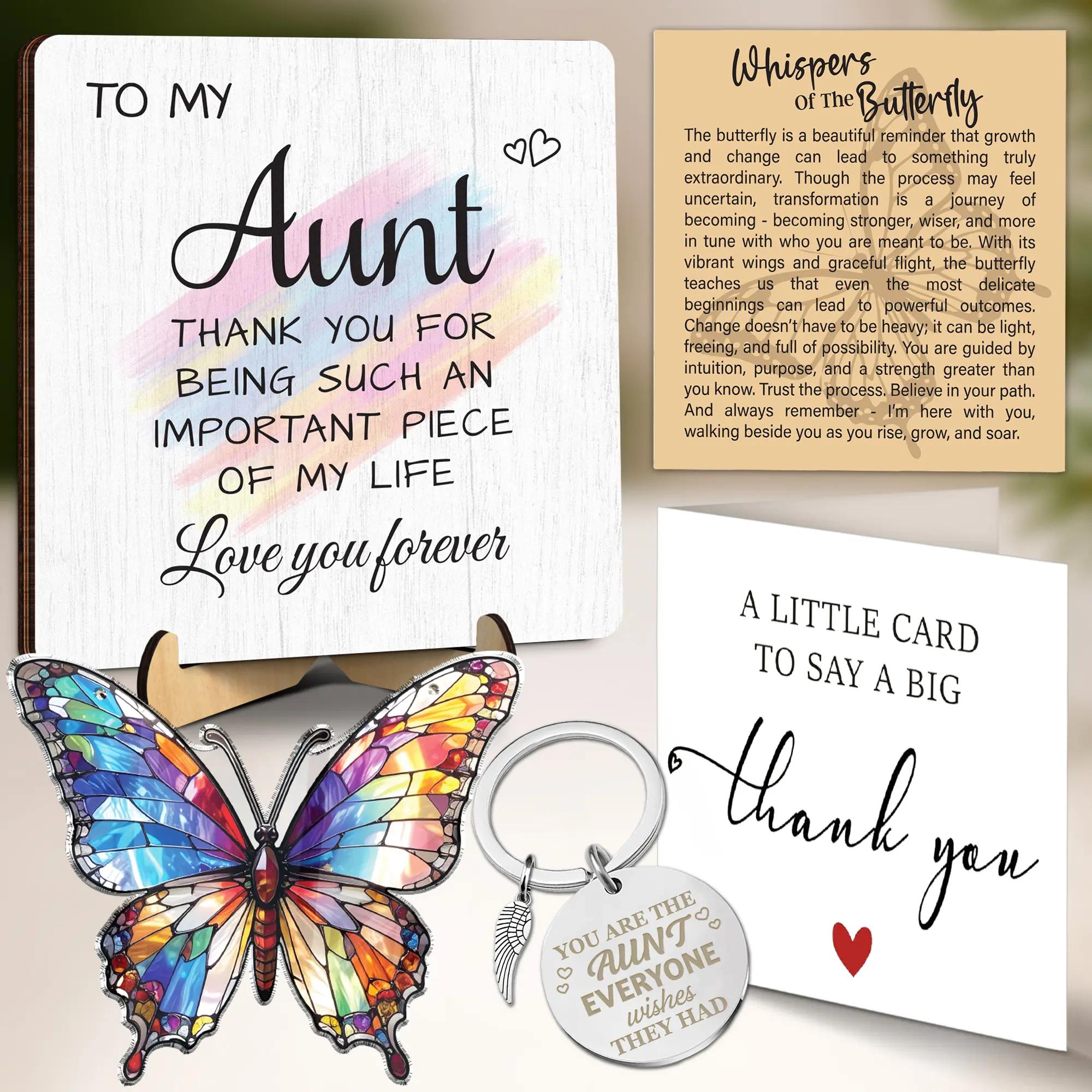 Gift To My Aunt, Aunt Gifts From Niece, Best Auntie Keychain, Birthday Gift for Aunt, Best Auntie Plaque from Nephew, Butterfly Design and Thank You Card