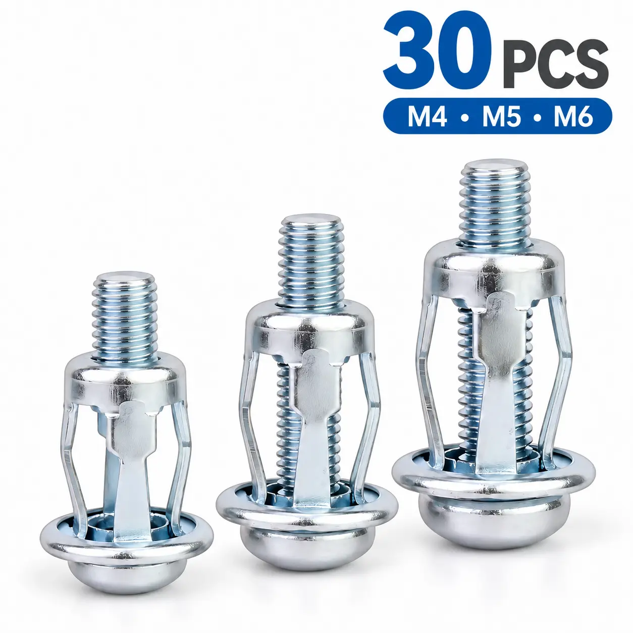 30PCS M4-M5-M6 Petal Rivet Nuts with Screws, Metal Expansion Fastener M4-M6 Set, 10 of Each Size for Thin Panel Fixing, DIY Projects