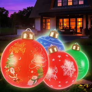 24 Inch Giant Christmas PVC Inflatable Decorated Ball Ornaments for Outdoor Yard Lawn Holiday Pool Party Decorations