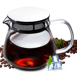Glass Coffee Tea Pot with Stainless Steel Infuser Lid, Glass Teapot, 15oz/460ML Stovetop Clear Tea Kettle, Blooming & Loose Leaf Tea Maker for Camping, Travel