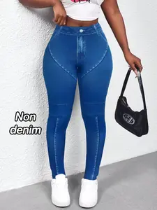 Women's Printed Skinny Jeans, Casual Fake Denim Style, Elastic Stretchy Material, All-Season Wear, Versatile Design, Leggings, Pants, Bottom