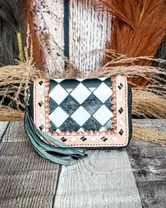 The Sidekick Checkered Leather Mini Wallet in Black by Countryside Co.