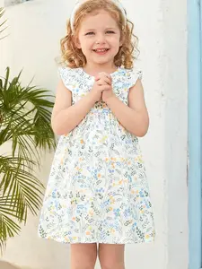 Girls Flowy Floral Pattern Sleeveless Dress Flutter Sleeve Square Neckline A-Line Dress with Back Zip Closure Cute Garden Print Twirl Dress for Everyday Wear and Special Occasions