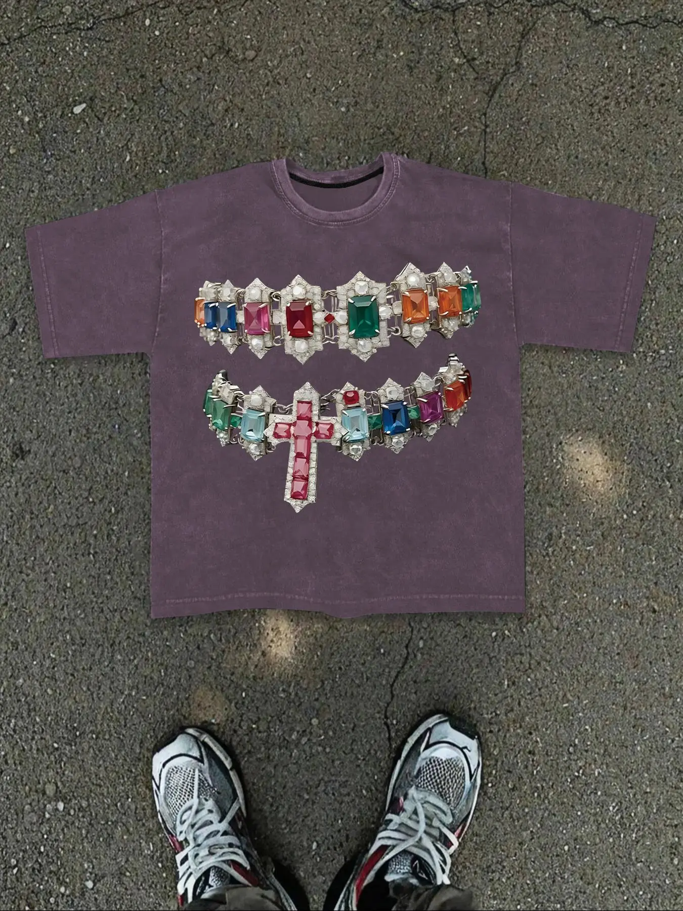Men's Cross & Jewelry Print Short Sleeve Graphic Tee, Casual Style Graphic, Casual Comfy Regular Fit Round Neck T-shirt for Daily Wear, Men's Top for All Seasons, Casual Streetwear Top, Vintage Tees, Casual Stylish Tee