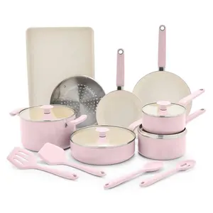 GreenPan Rio Advanced 16pc Ceramic Nonstick Cookware Set Pink