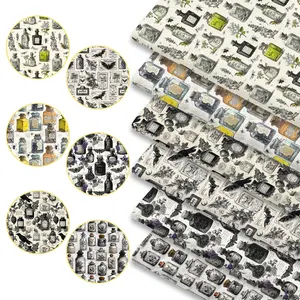 6pcs Vintage Apothecary Print Fabric Bundles, 45cm*50cm/17.72in*19.69in Retro Pharmacy Pattern Fabric Squares for Quilting, Patchwork DIY Sewing Material for Bedding, Tablecloth, Bags, Masks, Hats, Headbands, Pillowcases