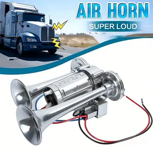 Super Loud 130DB Dual-Tube Air Horn Kit for 12V Vehicles Rvs Suvs Sedans Off-Road Boats Electric Vans Trucks Catering Trucks Clear Audible Signal Ready-to-Install Set with Built-In Compressor and Full Wiring Harness