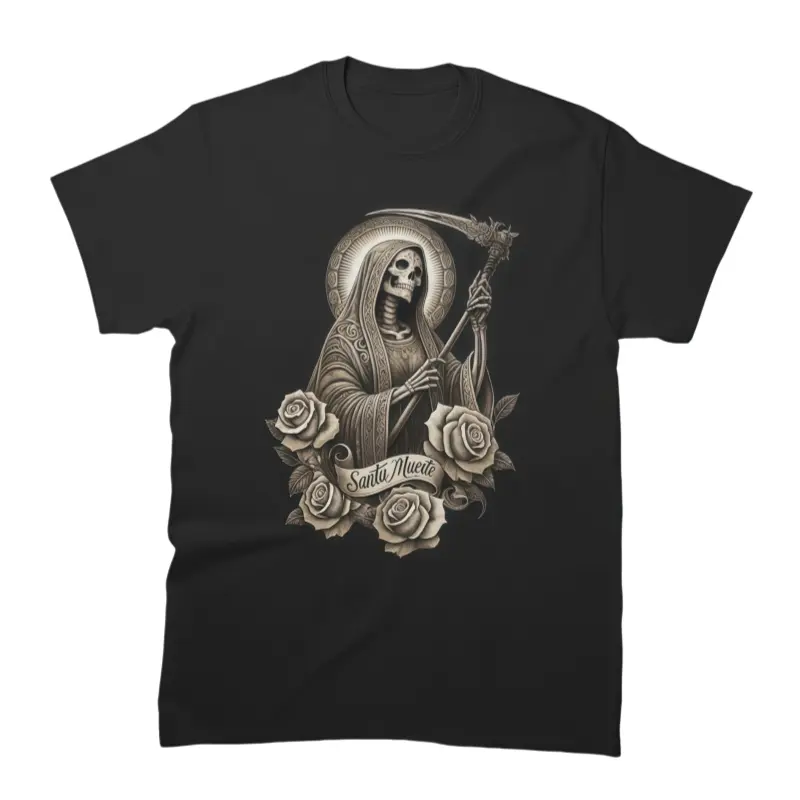 Oversized Santa Muerte Mexican Floral Saint Death Classic Graphic T-Shirt Streetwear Holiday Wear y2k cotton fashion Streetwear Lover Gift Top Trending