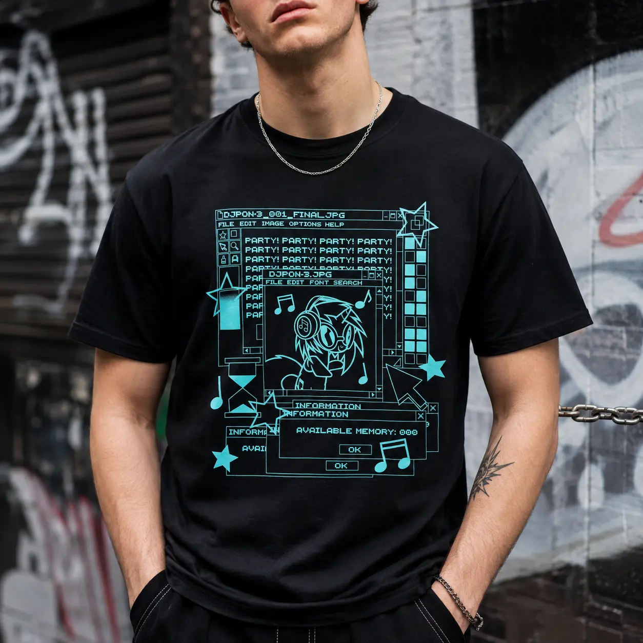 My Little Pony DJ Pon-3 Party Graphic Tee | Retro 80s Cartoon T-Shirt | Vinyl Scratch Unisex Cotton Shirt | Y2K Colorful Streetwear | Pony Party Tee