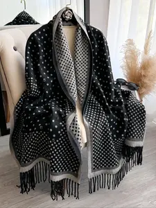 Women's Polka Dot Pattern Double Sided Thickened Shawl, Casual Soft Warm Long Scarf for Fall & Winter, Fashion Accessories for Daily Wear