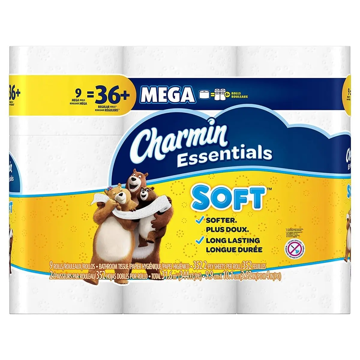 212 MAIN Charmin Soft 2-Ply Toilet Paper, 352 Sheets per Mega Size Roll, Septic Safe, 4-Pack (Procter & Gamble 273660 9MR) – Household Home Bathroom Supplies