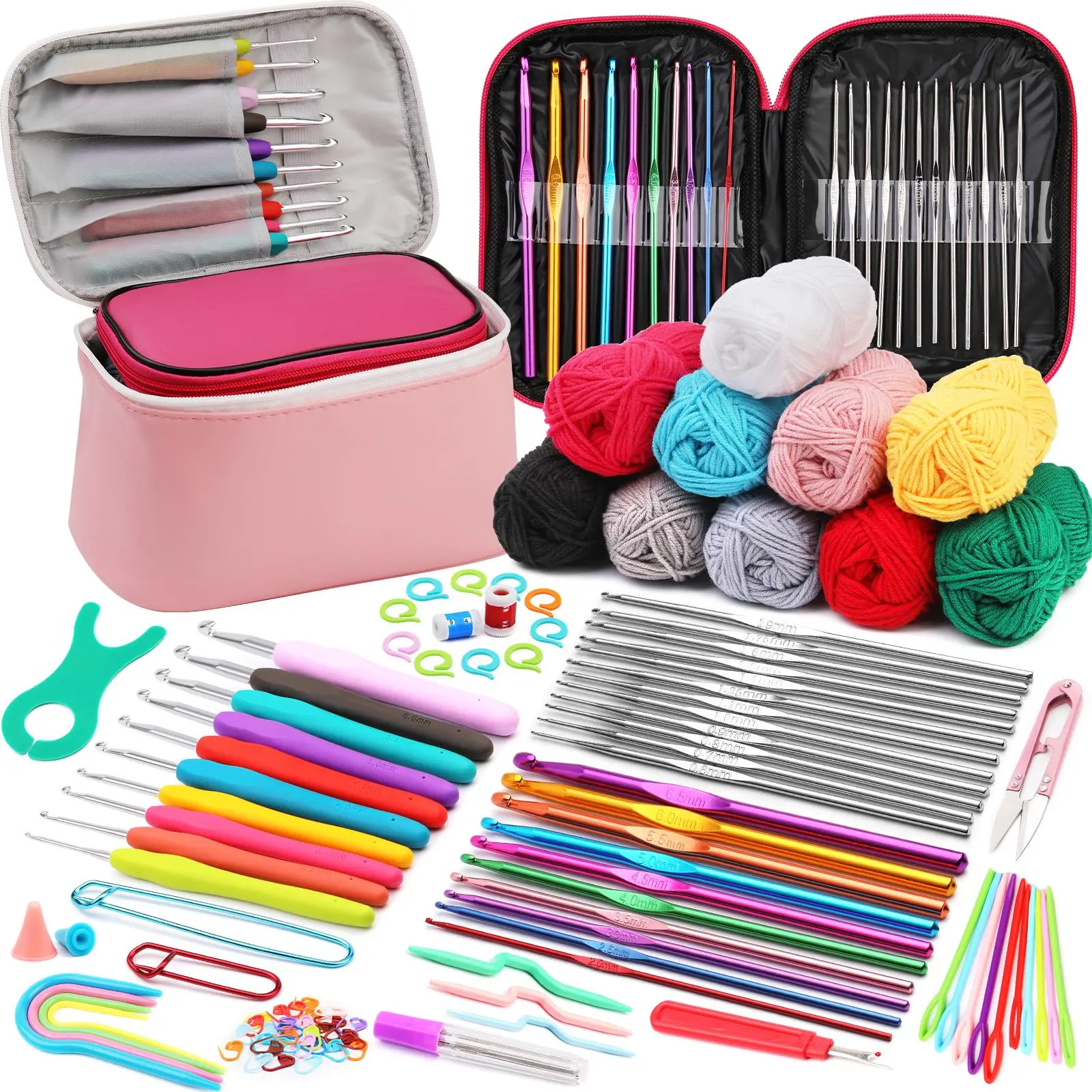 Crochet Tool Kit, 1 Set Crochet Tool Set, DIY Crochet Supplies for Beginners, Handmade Tool Supplies for Teenager & Adults, Hooks, Yarn, Crafts