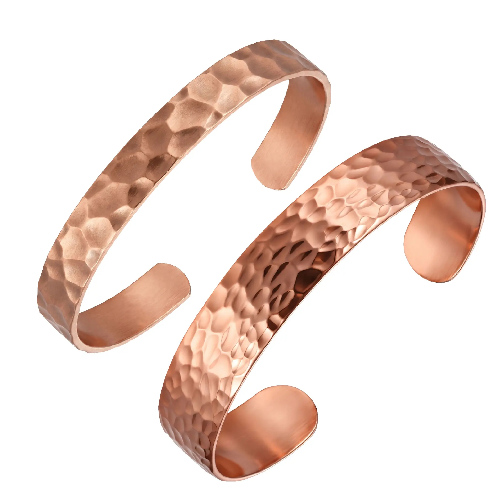 Feraco 2PCS 99.99% Solid Copper Matching Couples Bracelet Set, Wide & Slim Hammered Adjustable Open Cuff Bangles for Women & Men