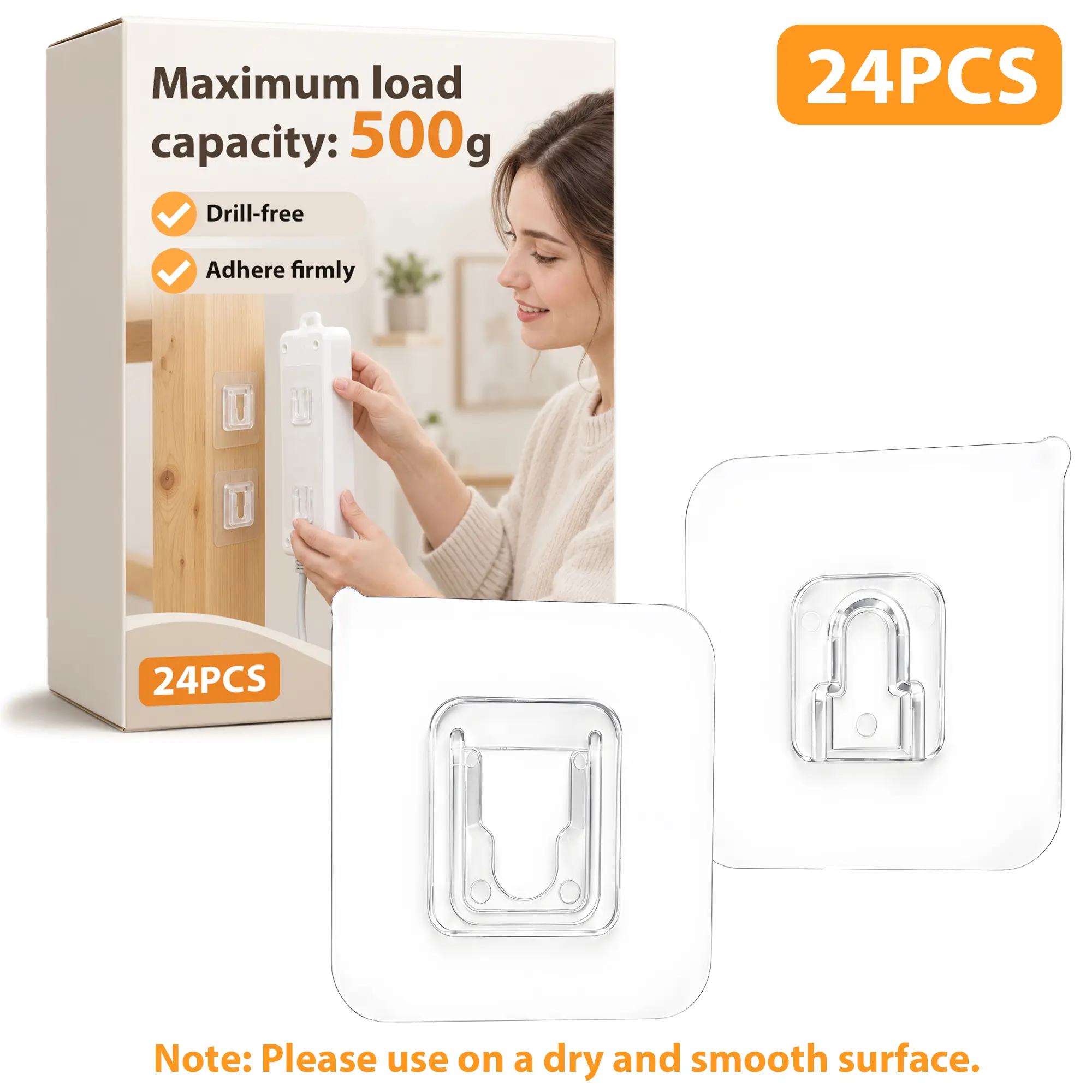 24pcs Ultra Strong Adhesive Stainless Steel & Ceramic Self-Adhesive Transparent Wall Hooks with Easy Install Suction Cups for Kitchen & Bathroom Storage, Heavy Duty Hanging