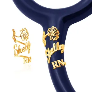 Stainless Steel DIY Personalized Birth Flower Name Stethoscope ID Tag Ring for Global Gifts