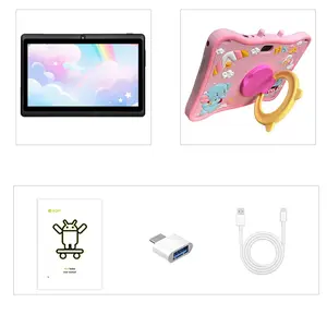 7-inch children's tablet with 4GB RAM and 64GB ROM Android tablet with WIFI function, screen protector for parents to control software, educational applications, dual cameras, 2+5MP shock-absorbing silicone shell, elephant shell, Ramadan gifts