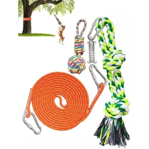 Bungee  , Spring Pole Rope Pull & Tug of War  for Aggressive Chewers Middle Large Dogs to Exercise Solo Play, Interactive Tether Tug Outdoor   with 2  Ropes