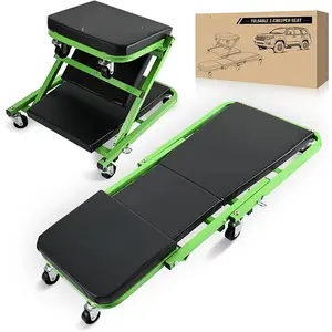 36"  - 2-in-1 Rolling Folding Car Seat, 36 inches Adjustable Roller Garage Chair Lay Down or Sit, 330LBS Capacity, Green Black