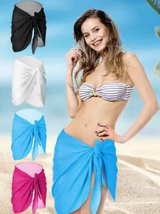 Pack Of 4 Quick-Drying Chiffon Women's Swimwear and Accessories - Semi-Transparent Gauze Skirt, Beach Bikini, Bottom Cover up Short Skirt, Chiffon Cover Ups for Swimwear, Multiple Seasons Bathingsuit Cover Up Lace, Bathing Suits Women Cover Up