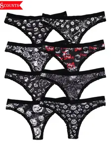 8 Pcs Sexy Floral Panties Set, Fashion Breathable Underwear, Punk Style Print, High-Quality Breathable Fabric, Comfortable Fitted Design, All Season Wear