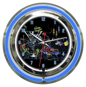 212 MAIN 14 in. Round Neon Clock - Lounge Lizard Artwork, Resin Housing, Blink Function, Home Decor Gift for Home Supplies