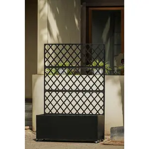 Mobile Galvanized Steel Raised Garden Bed with Trellis and Privacy Screen, Planter Box with Lockable Casters and Drainage Holes, for Vegetables and Climbing Plants, Ideal for Terrace, Balcony, Garden, Black