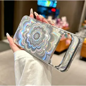 For Google Pixel 10 Pro XL 9 8 Pro 9A 8A Clear Phone Case with 3D Silver Flower Pattern, Shockproof Anti-Yellowing Protective Cover, Aesthetic Kaleidoscope Floral Design