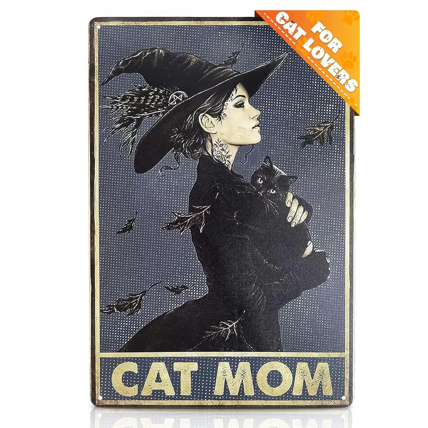 Black Cat Mom Vintage Witch Wall Art Decor Tin Signs Metal - 8x12 Witch Decorations for Home Black Cat Decor Christmas Decorations for Room – Cat Decor Kitchen Decorations Goth Christmas Gifts