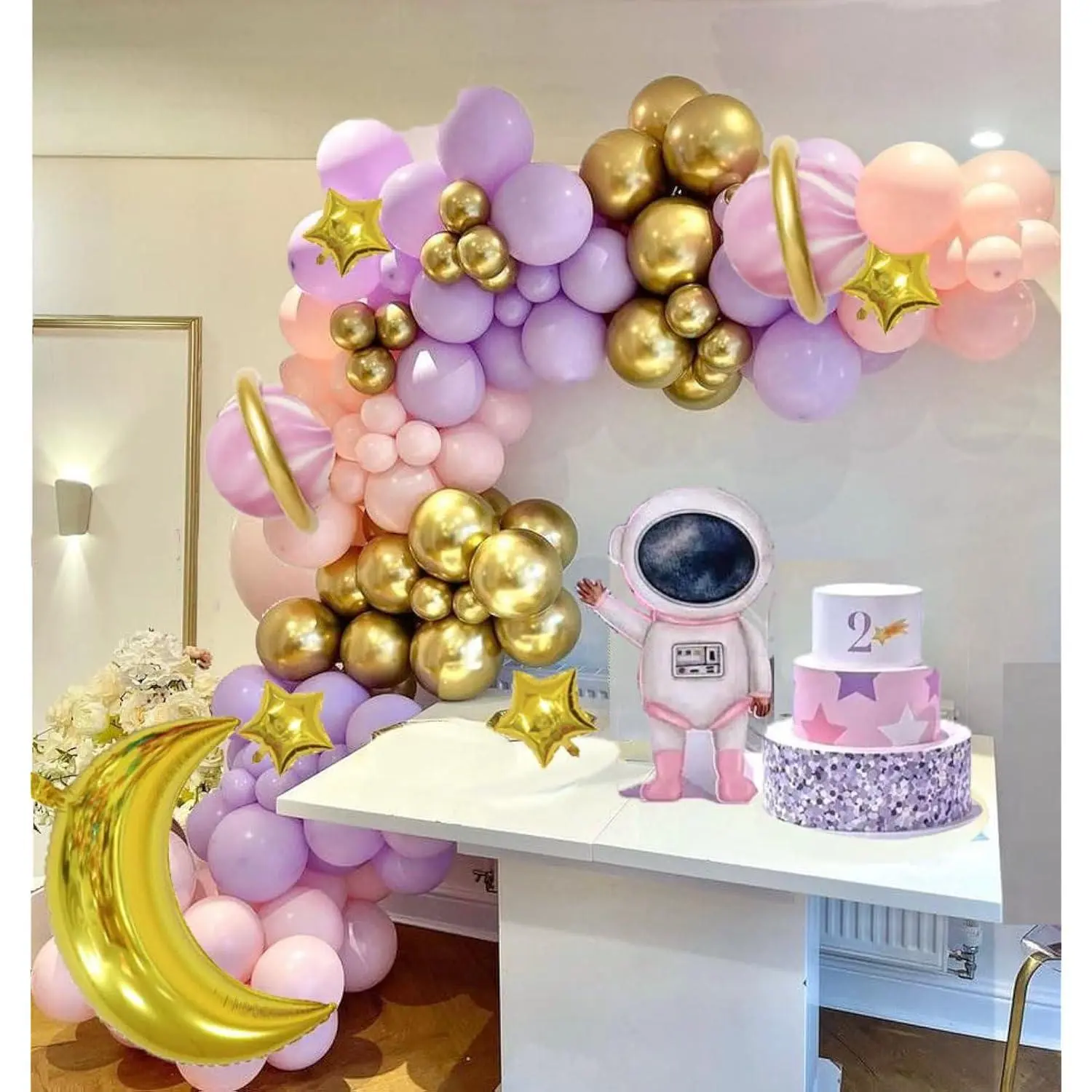 Two The Moon Balloons Arch Garland Girl Outer Space Party Decorations With Moon And Star Foil Balloons Pastel Pink Purple Balloon For Twinkle Little Star Baby Shower