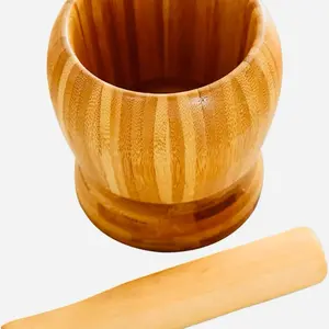 Bamboo Kitchen Utensils Mortar and Pestle - Natural Wood, Smooth Finish, Ideal for Cooking and Grinding