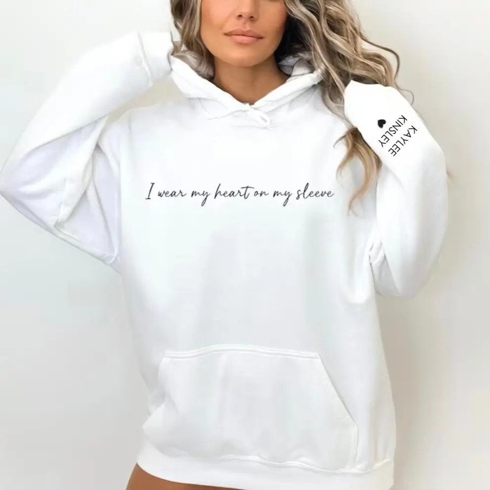 I Wear My Heart On My Sleeve Hoodie, Custom Name Hoodie, Gift To Mom, Mother’s Day Gift