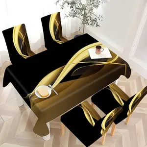 2/4/6/5/7 pieces of fashionable and high-end chair cover and tablecloth sets, thickened chair cover and tablecloth sets (1 tablecloth + 4 chair covers or 1 tablecloth + 6 chair covers), easy to care for, reusable, for home decoration