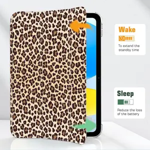 Classic Leopard Case for iPad  2025 / iPad air 6/ iPad mini 6, Slim Stand Cover with Soft Translucent Frosted Back Pencil Slot