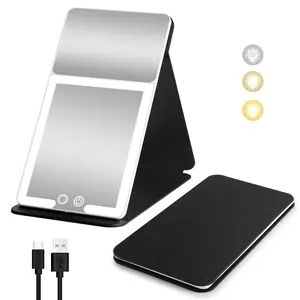 No More Bad Lighting for Travel Makeup! Rechargeable Foldable LED Vanity Mirror with 3 Light Modes, Touch Control, PU Leather Protective Case, Portable Compact Mirror for On-the-Go Beauty