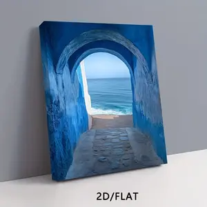 Blue Arch Sea Landscape Canvas Wall Art, HD Print Coastal Scenery Frame, Living Room Bedroom Office Decor, Ready to Hang, Durable Painting